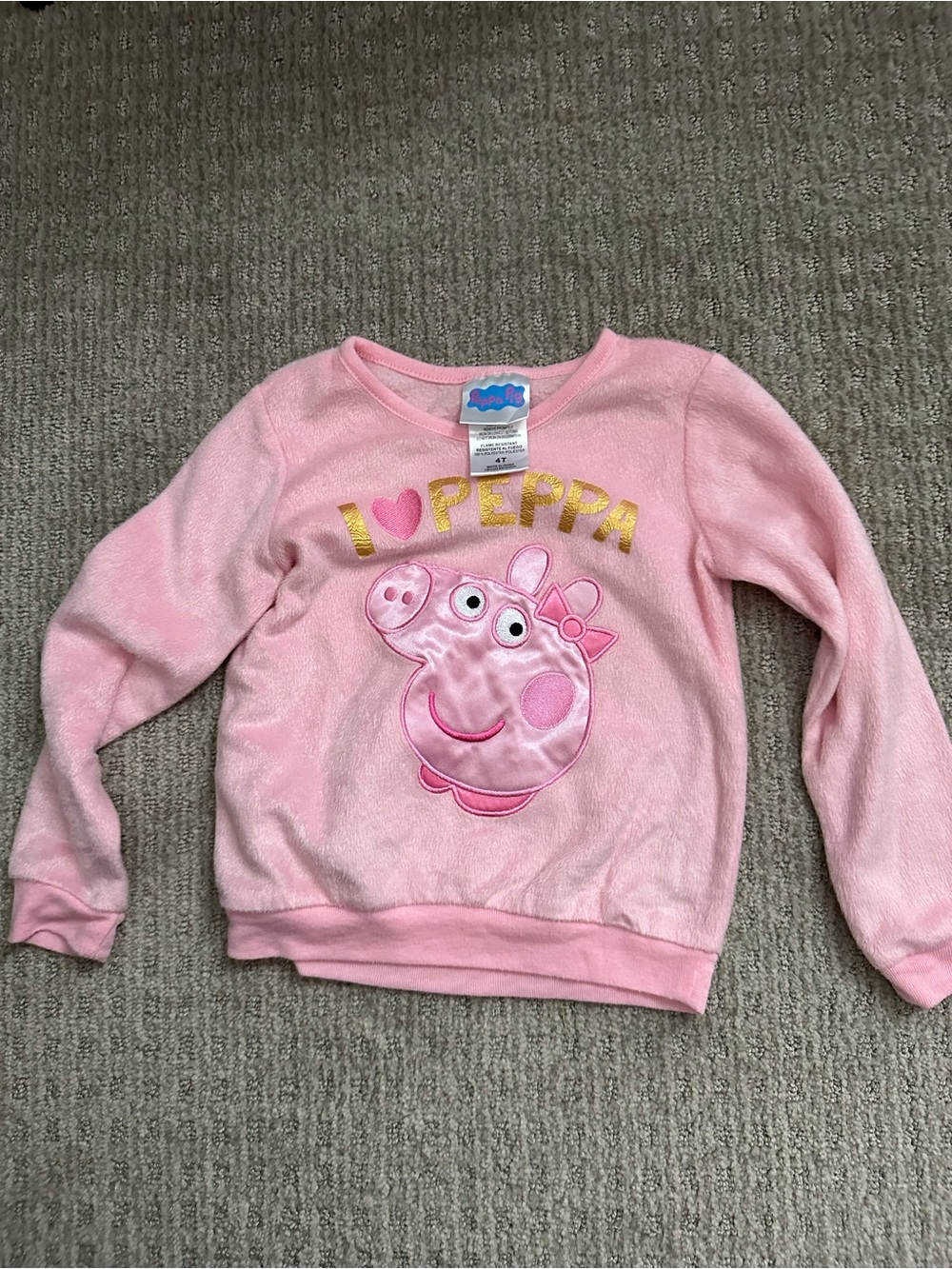 Peppa Pig Pink Crewneck Sweatshirt with Gold Lettering 4T
